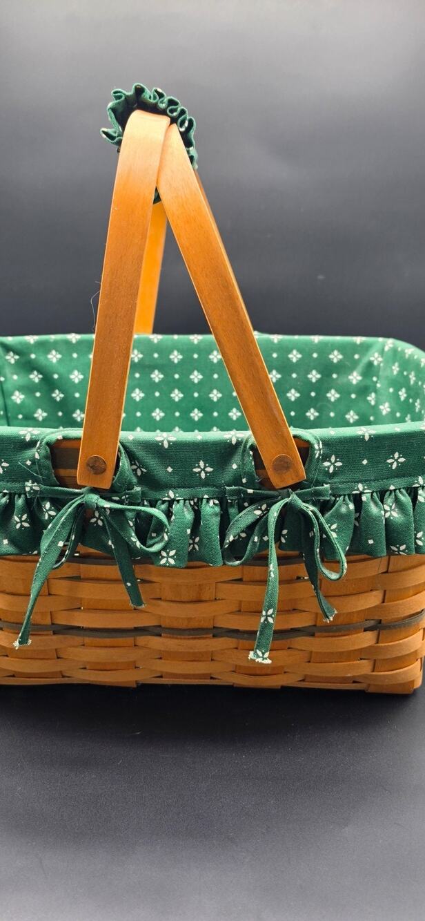 1996 Longaberger Large Market Basket Complete Set Heritage Green Liner Protector
